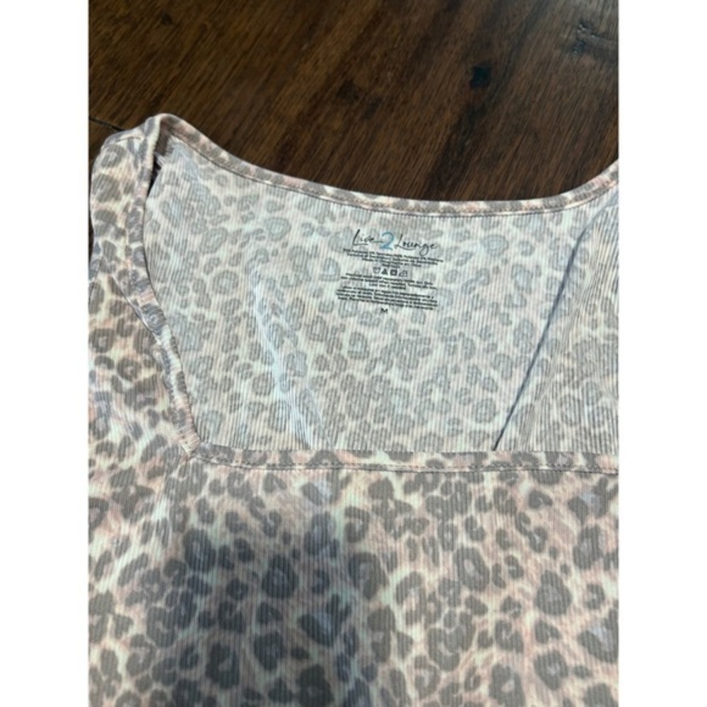 Live 2 Lounge Womens 3 Piece Pajama Set Tan Ribbed Cardigan Pants Leopard Tank M - Picture 5 of 5